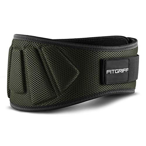 Fitgriff® Cinturón Gym V1 - Cinturon Gimnasio, Musculación, Halterofilia, Crossfit, Levantamiento Pesas, Fitness - Mujeres y Hombres - Green Medium